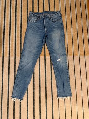 Women's Blue Distressed Straight-Leg Jeans